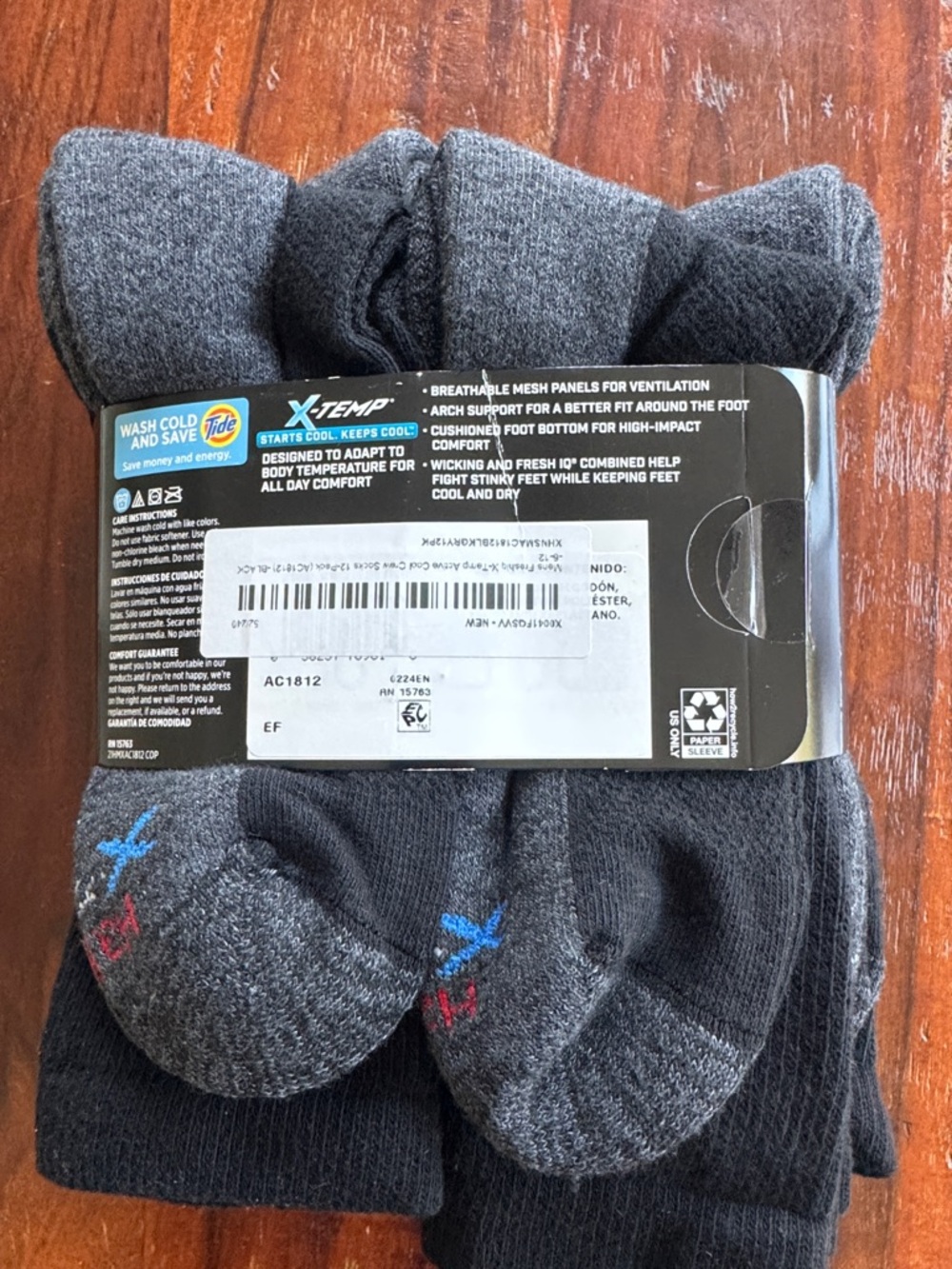 Hanes Cushioned Crew Socks - Black & Gray (12 Pairs) - Picture 2 of 2